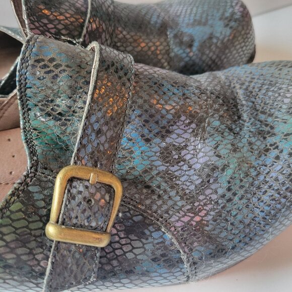 Sanita Danielle Womens Leather Snakeskin Pattern Clogs With Buckle Detail Size 4 - Picture 4 of 6